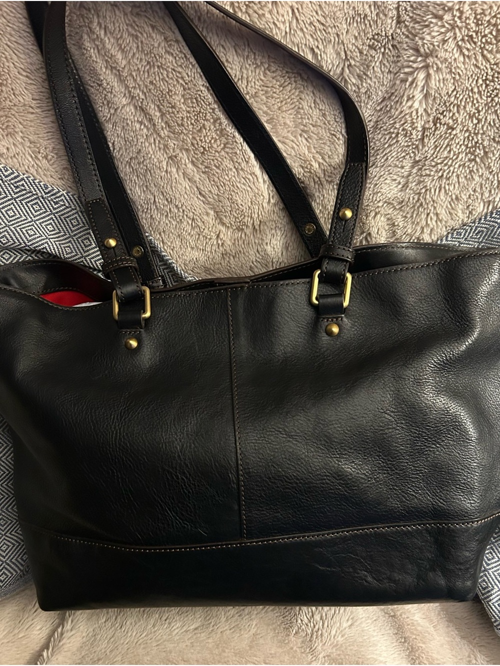 Dooney & Bourke Black Leather Tote with Brass Hardware - Picture 2 of 11
